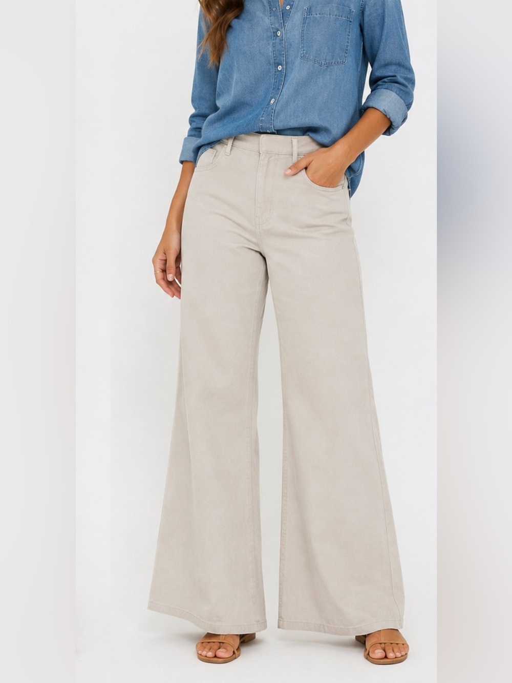 Banana Republic Wide-Leg Chinos in light khaki wash